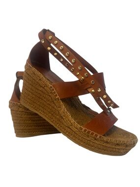 Jimmy Choo Danica Women’s Brown Studded Espadrille Wedge Sandals US 8.5